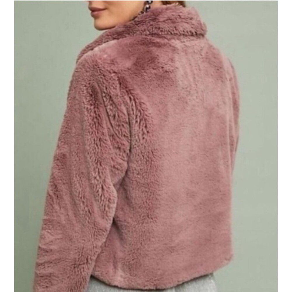 Anthropologie Faux Fur Lace Chevron Bomber dusty mauve Pink Long Sleeve Jacket S - Picture 3 of 9